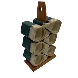 Vintage Rodolfo Padilla Stacking Mug Set 6 Stand Mexico Blue Green Brown